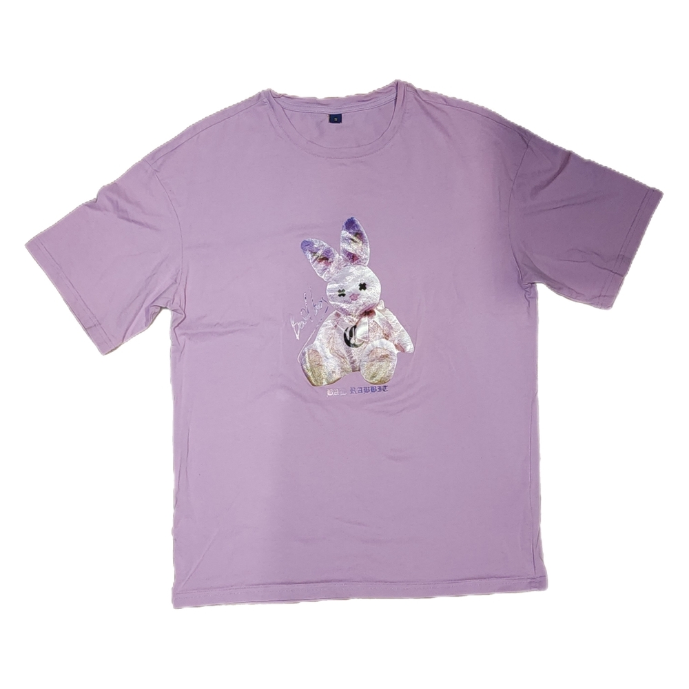 SHEIN Purple Short Sleeve Tee with Bunny Print